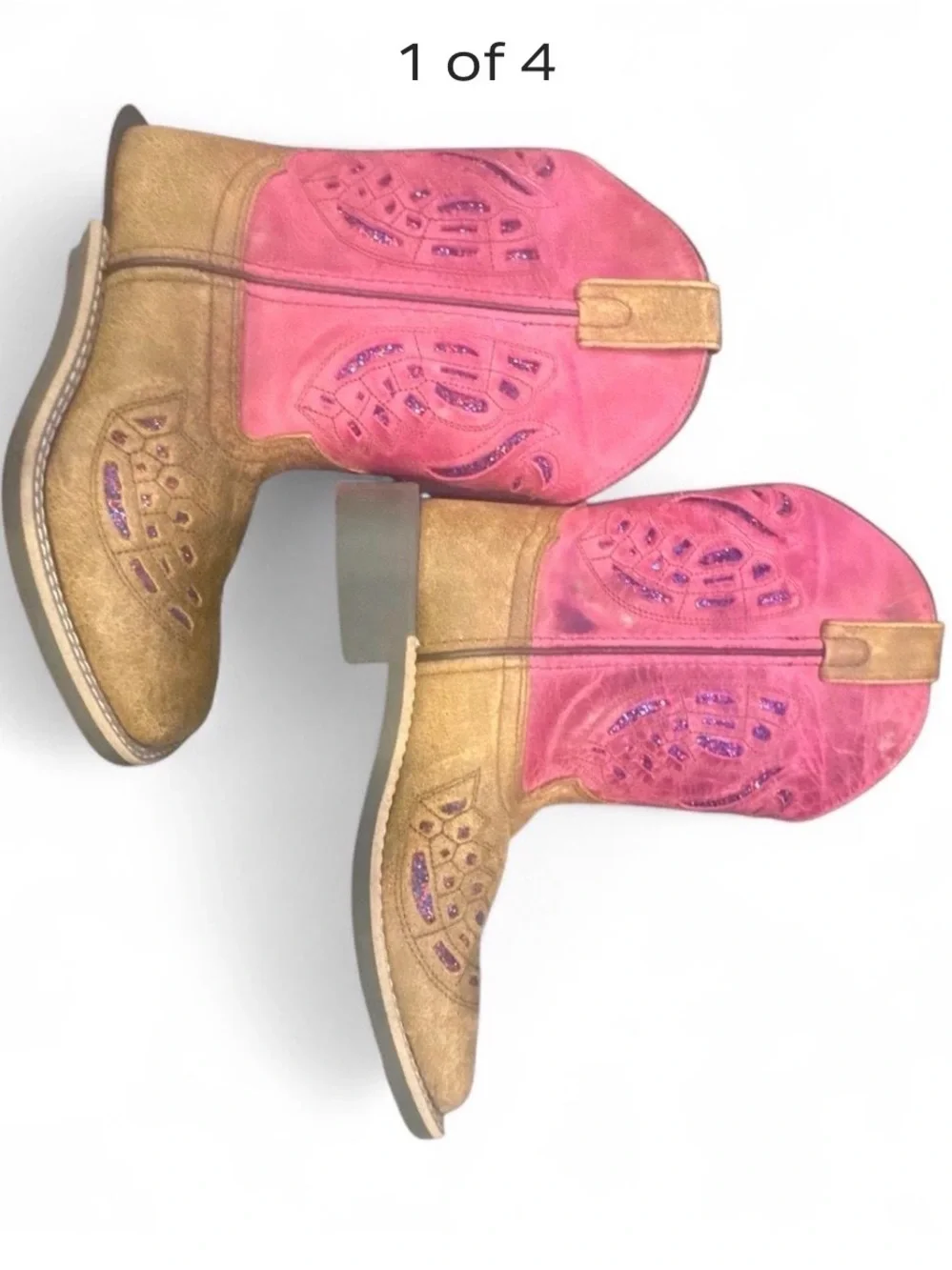 Girls Pink and Tan Glitter Western Boots